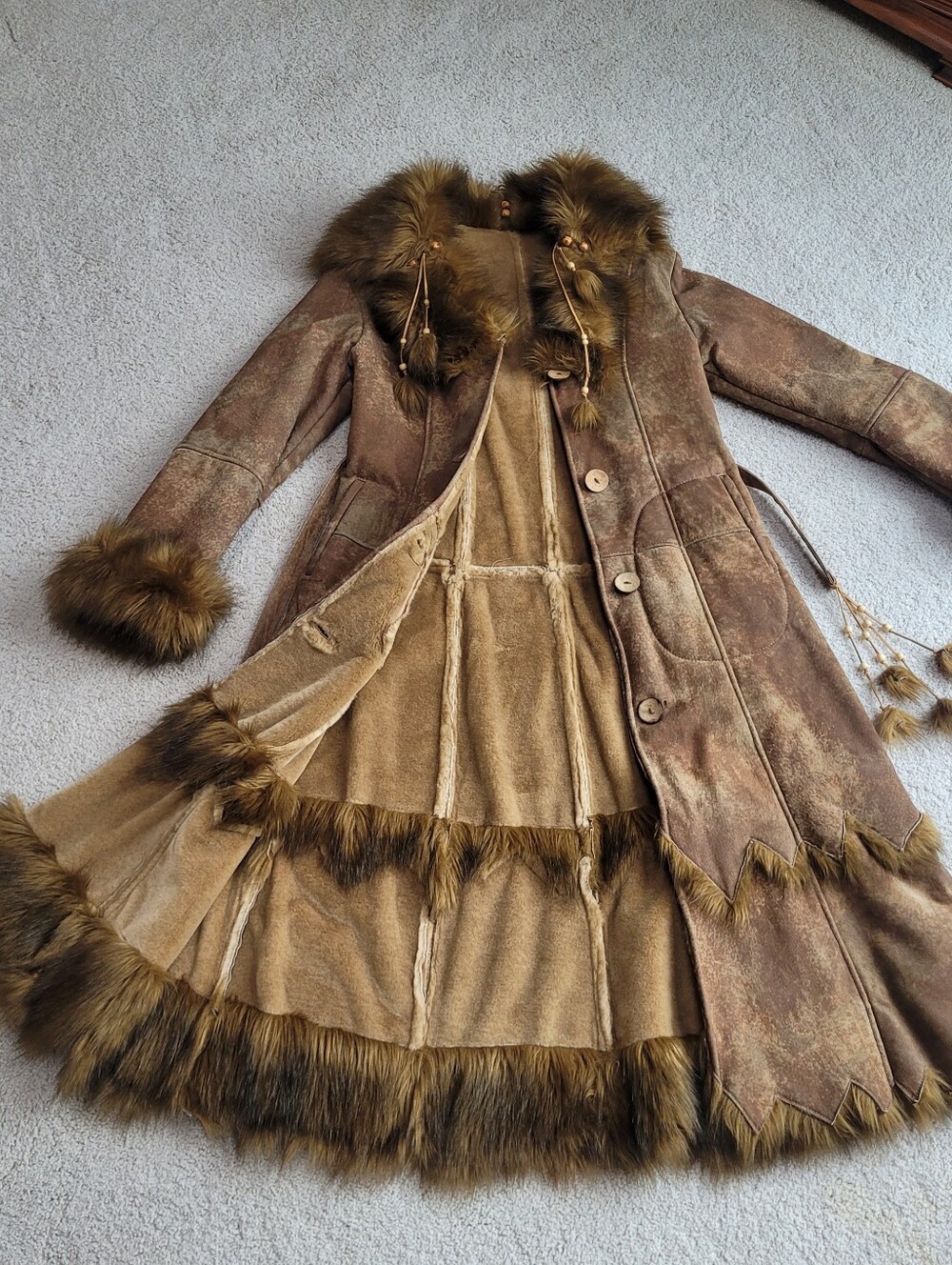 Rare Vintage Wilson Leather Genuine Leather Faux Fur Coat Boho W/Hood Size S - Picture 11 of 15